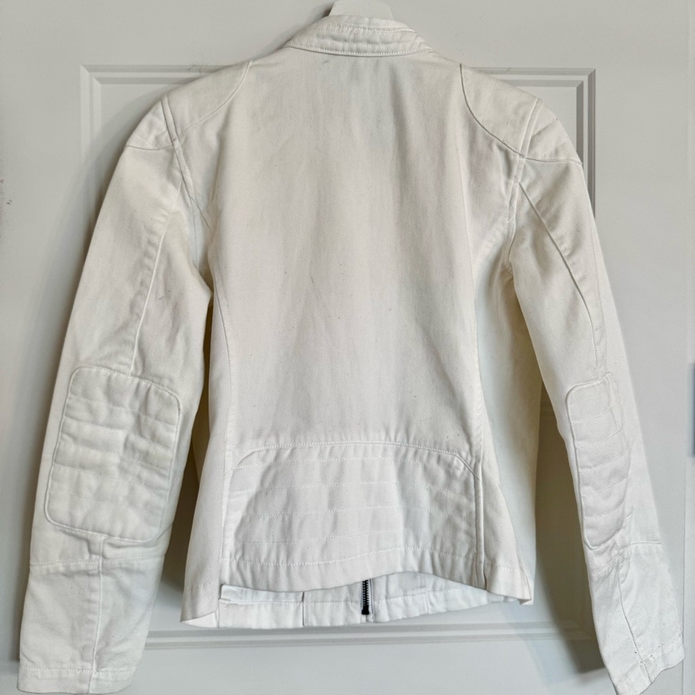 Lauren Ralph Lauren 100% Cotton White Moto Cafe Racer Jacket - Size M - Picture 9 of 10